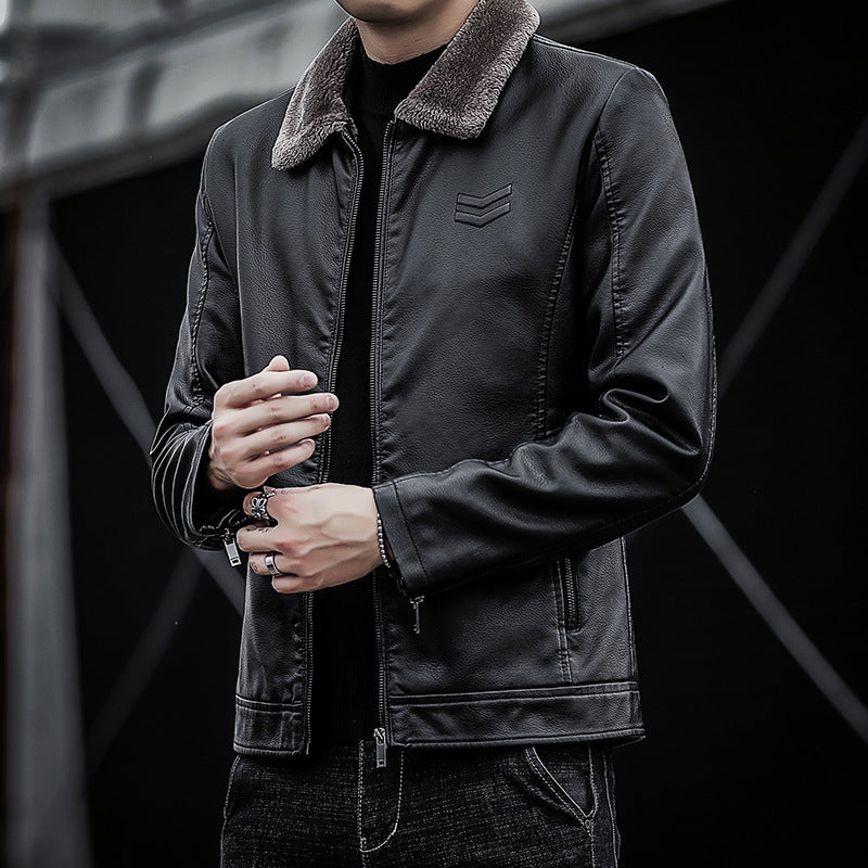 Herren Kunstlederjacke mit weichem Kragen Drune