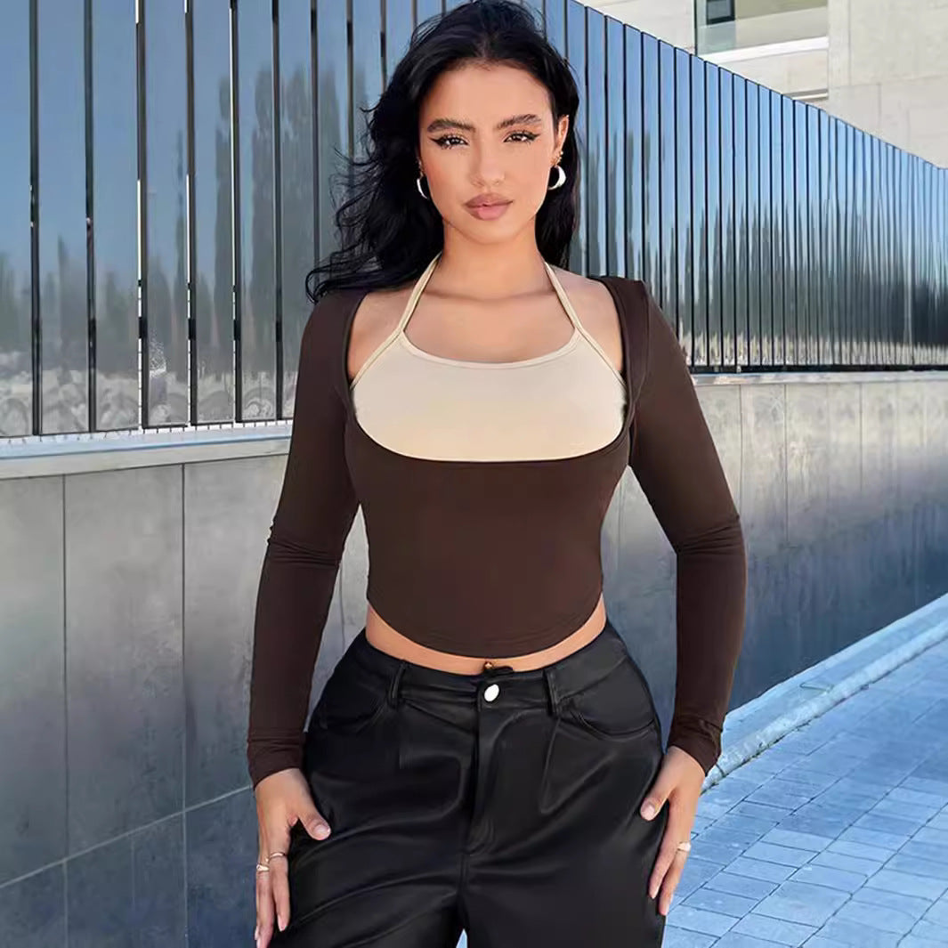 Damen Figurbetontes Longsleeve mit raffinierten Layering-Details Drune