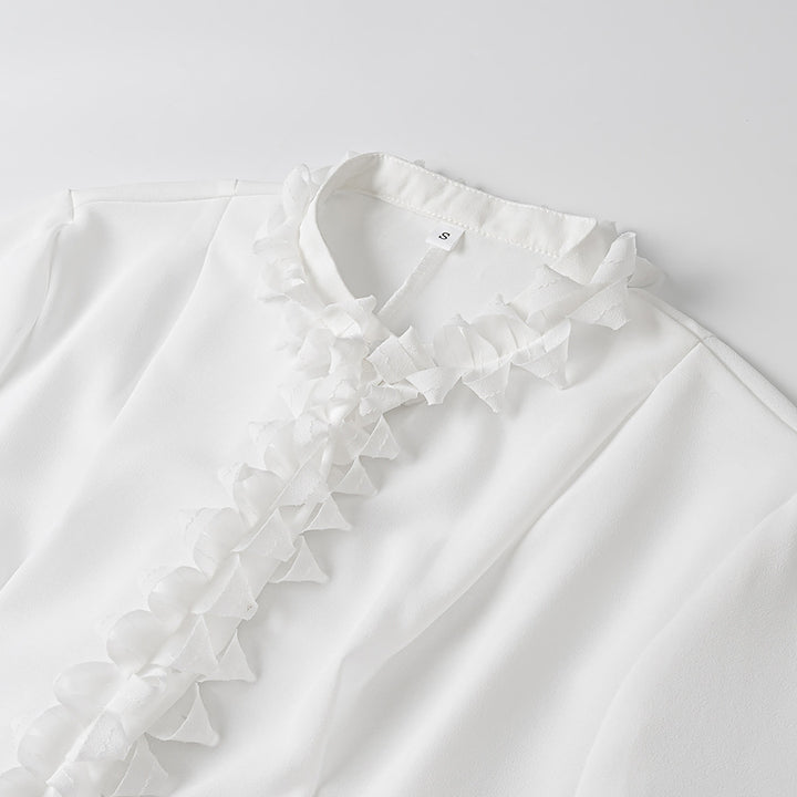 Damen elegante Bluse mit Rüschenkragen und weiten Ärmeln Drune
