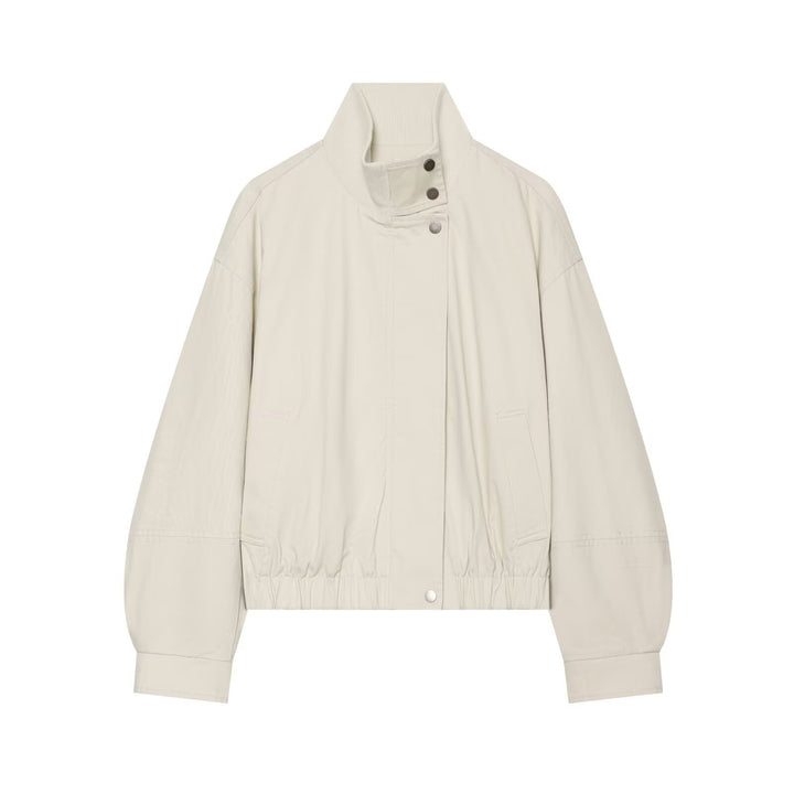 Damen Boxy Kurzblouson mit hohem Rippstehkragen und Tunnelzugsaum Drune