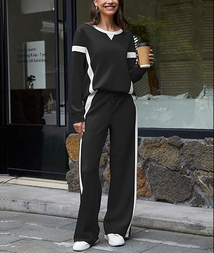Damen nan sportives Lounge-Set mit weitem Sweatshirt, Palazzohose und seitlichen Kontraststreifen Drune