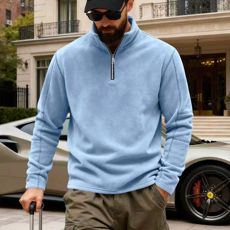 Herren nan leichter Fleece-Pullover mit halbem Reißverschluss und Stehkragen Drune