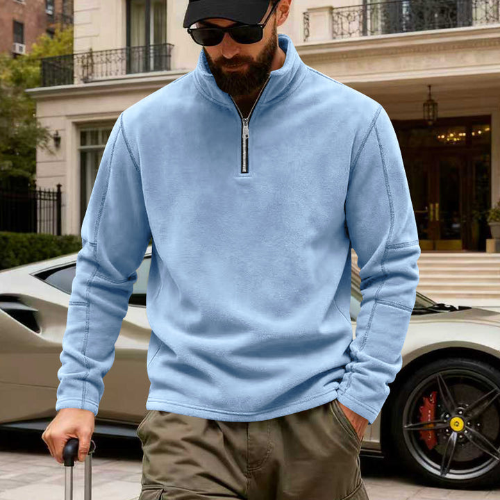 Herren nan leichter Fleece-Pullover mit halbem Reißverschluss und Stehkragen Drune