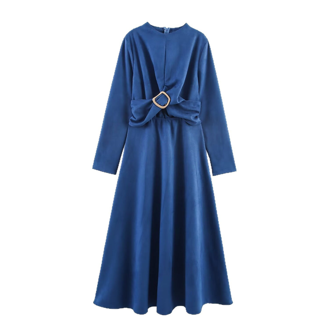 Damen Maxi-Kleid mit elegantem Schlitz und dekorativem Gürtel Drune