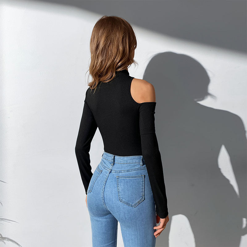 Damen langärmliger Body mit asymmetrischem Ausschnitt Drune