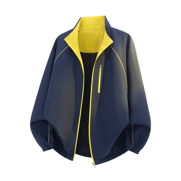 Unisex Oversize Bomberjacke mit Raglanärmeln, kontrastierendem Reißverschluss & Elastbund Drune