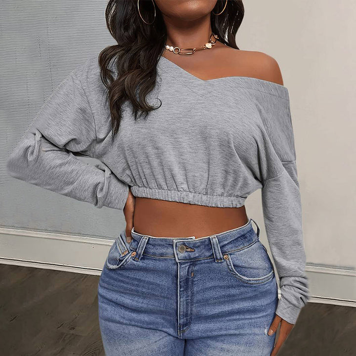 Damen lässiges Crop-Top mit schulterfreiem Design und tailliertem Saum Drune