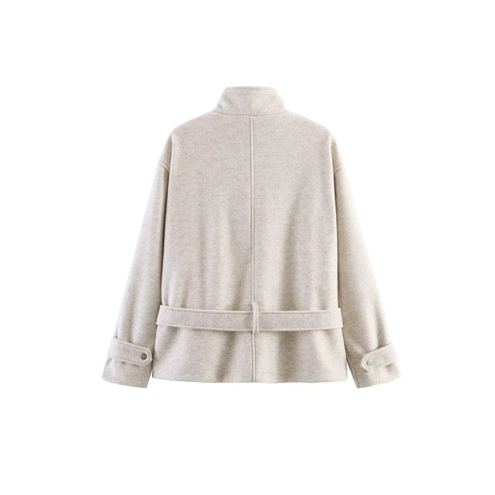 Damen Kurze Wollmix-Übergangsjacke mit Taillengürtel und Stehkragen Drune