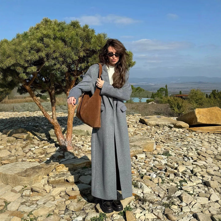 Damen Langmantel aus Wollmix mit Oversize-Silhouette, Schalkragen und aufgesetzten Taschen Drune