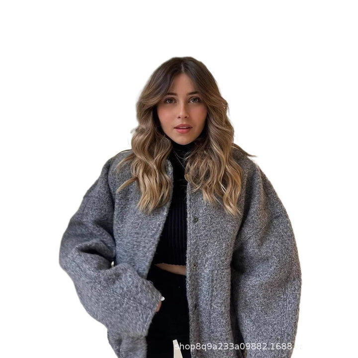 Damen Oversized Strickjacke aus weichem Teddystoff mit Stehkragen und seitlichen Taschen Drune