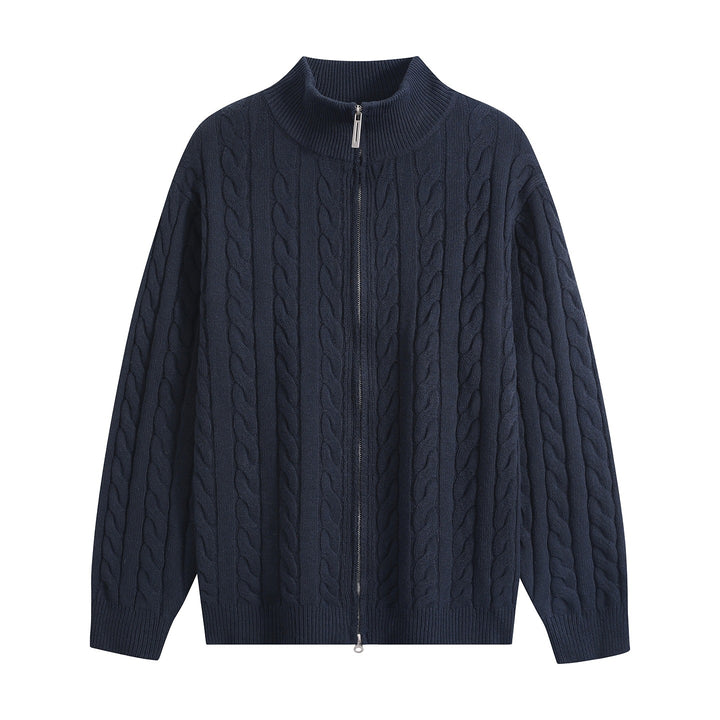 Herren Grobgestrickter Reißverschluss-Cardigan mit Zopfmuster, Stehkragen und Oversize-Schnitt Drune