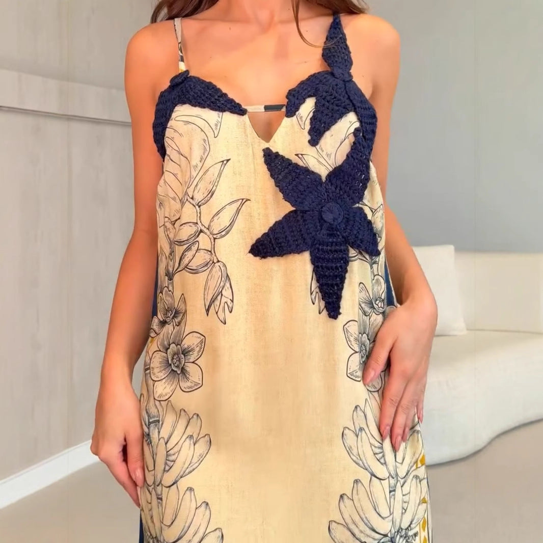 Damen Maxi-Kleid mit floralem Druck und kontrastierenden Akzenten Drune
