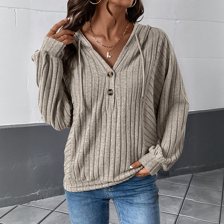 Damen Lässiger Strickpullover mit Knopfdetails Drune