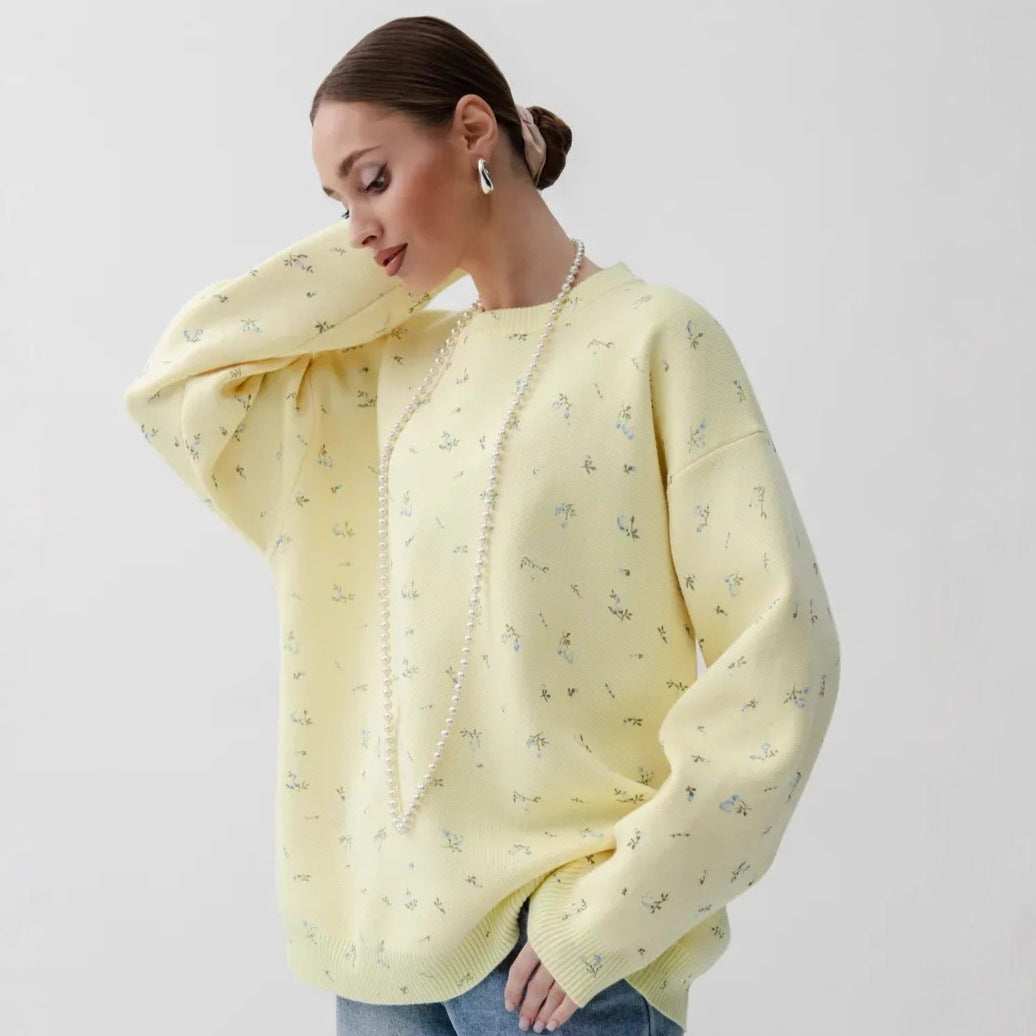 Damen Oversized Strickpullover mit floralen Akzenten und weitem Schnitt Drune