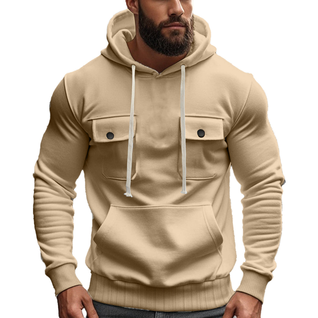 Herren modischer Hoodie mit aufgesetzten Taschen und kontrastierenden Kordeln Drune
