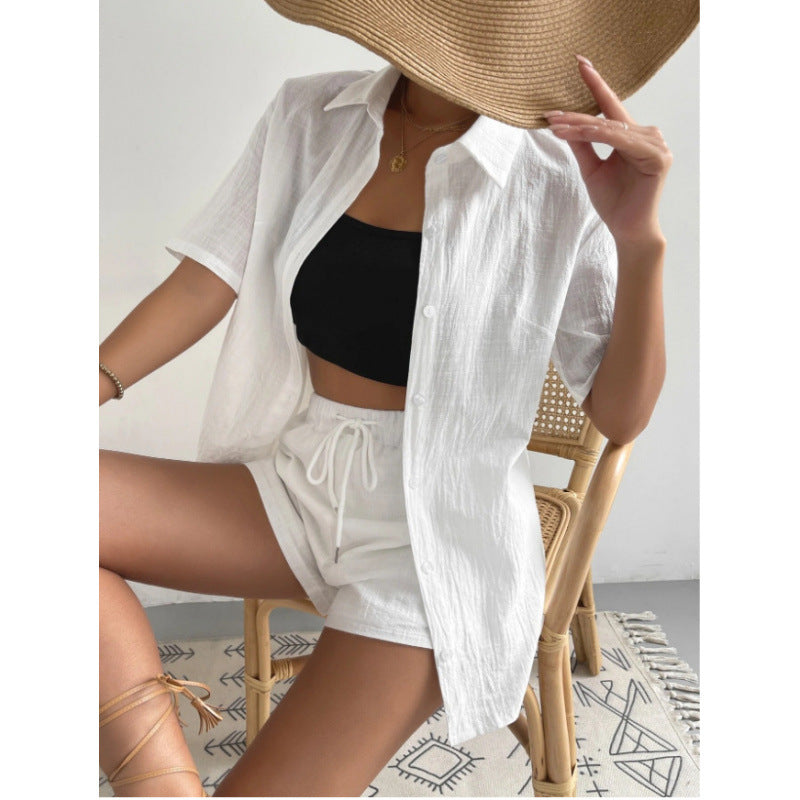 Damen Chice Loungewear-Kombination bestehend aus leichtem, atmungsaktivem Hemd und Shorts Drune