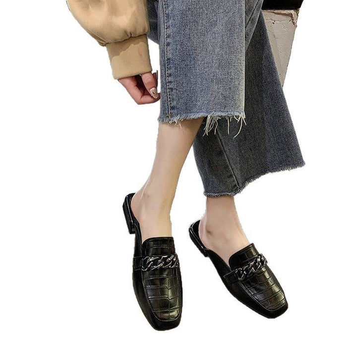 Damen elegante Slingback-Pantoletten mit Ketten-Detail Drune