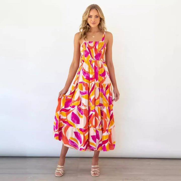 Damen Maxikleid mit voluminösem Rock und schulterfreien Trägern Drune