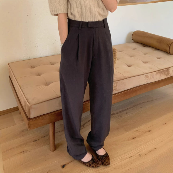 Damen Weite Schnitt Bundfaltenhose Drune