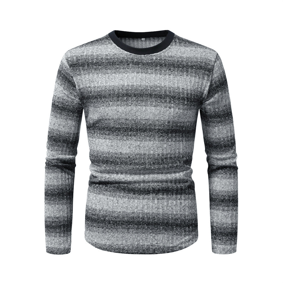 Herren Slim-Fit Feinstrick-Pullover mit horizontalem Farbverlauf und geripptem Strukturmix Drune