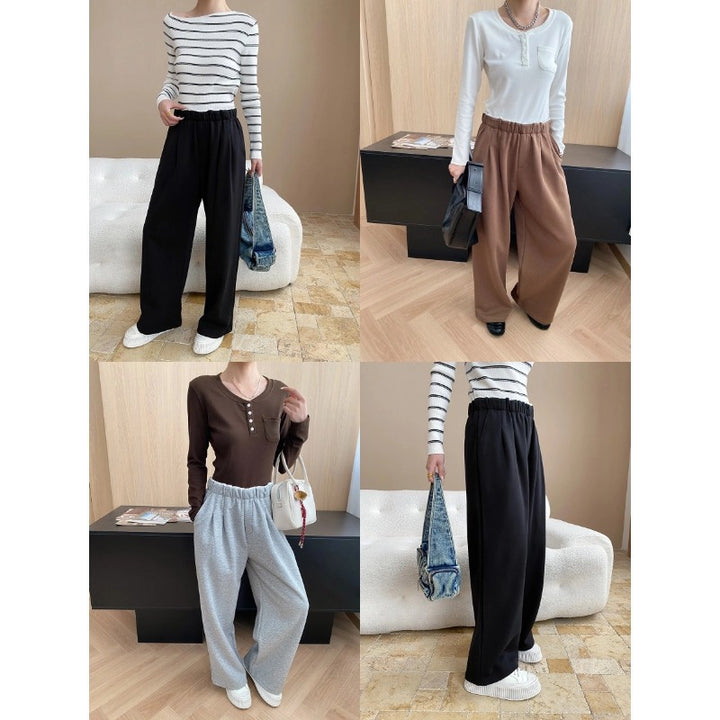 Damen lässige Hochbund Hose mit breitem Schnitt und elastischem Bund Drune