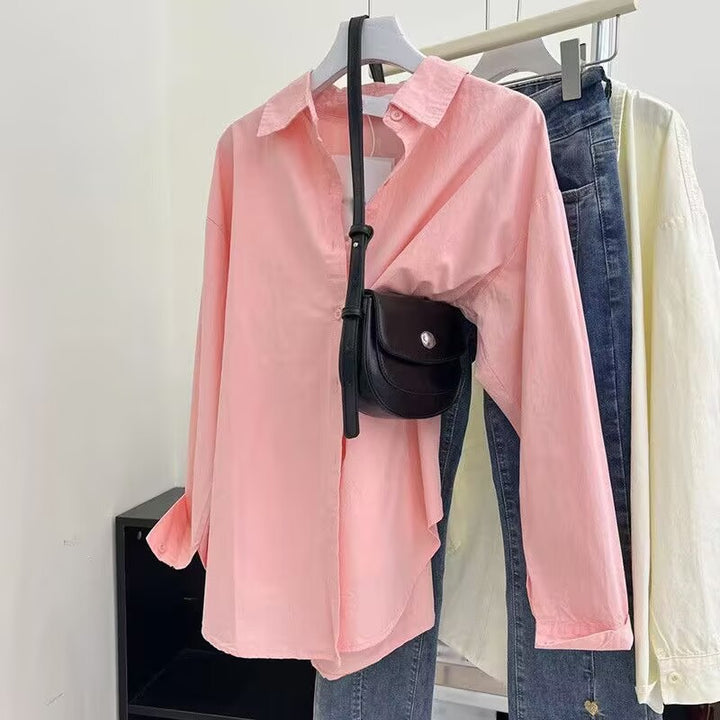 Damen nan leichte weit geschnittene Hemdbluse aus Baumwollmischung mit klassischem Kragen Drune