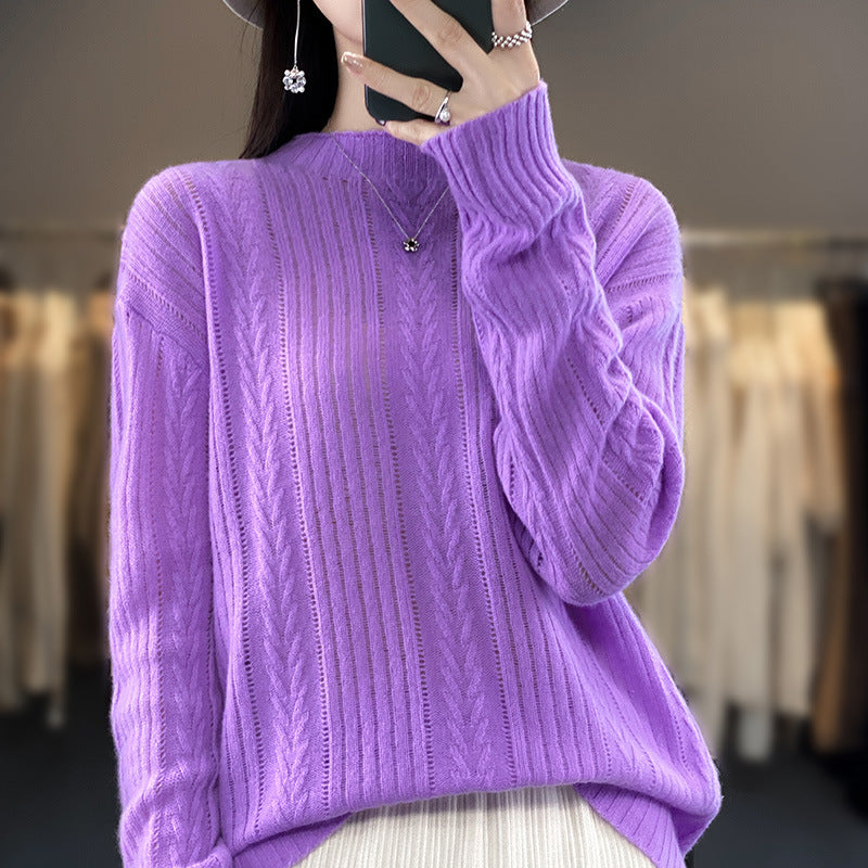 Damen Kaschmirähnlicher Feinstrick-Mockneckpullover mit Ajour‑Zopfmuster und lässiger Oversize‑Passform Drune