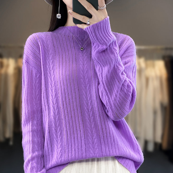 Damen Kaschmirähnlicher Feinstrick-Mockneckpullover mit Ajour‑Zopfmuster und lässiger Oversize‑Passform Drune