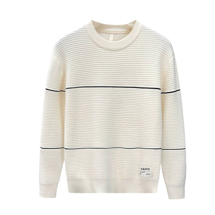 Unisex Strukturierter Waffelstrick-Pullover mit feinen Kontraststreifen Drune
