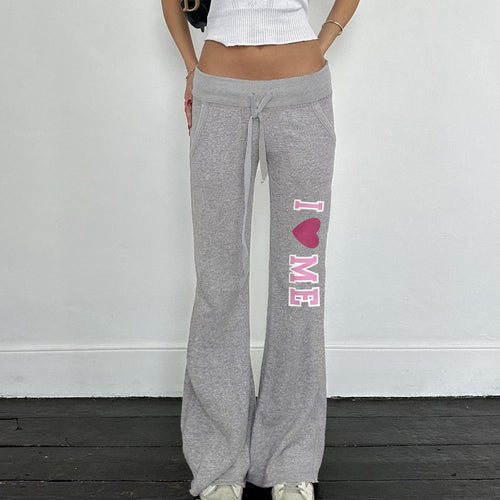 Damen nan weiche Flared-Jogginghose mit Kordelzug, Eingrifftaschen und auffälligem Love-Print Drune