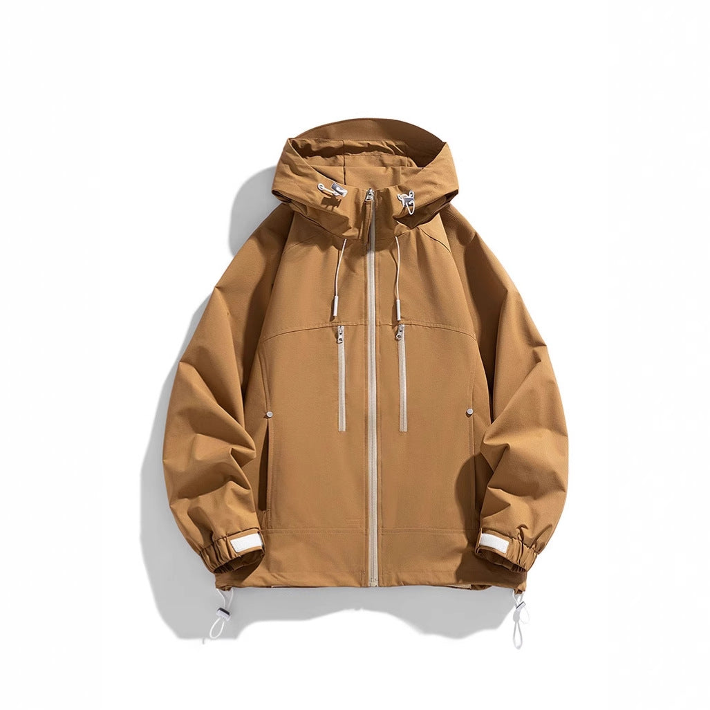 Unisex leichte wasserabweisende Kapuzenjacke mit zwei vertikalen Brustreißverschlusstaschen und verstellbarem Saum Drune