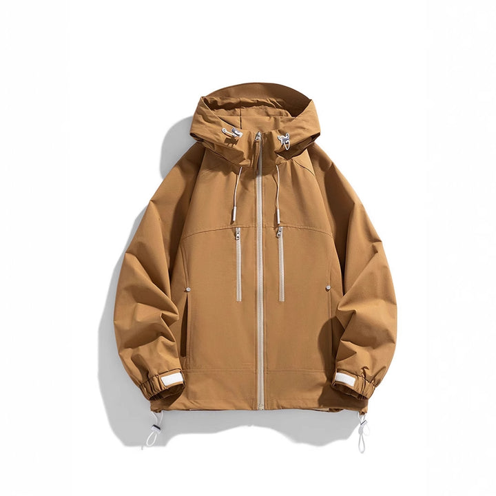 Unisex leichte wasserabweisende Kapuzenjacke mit zwei vertikalen Brustreißverschlusstaschen und verstellbarem Saum Drune