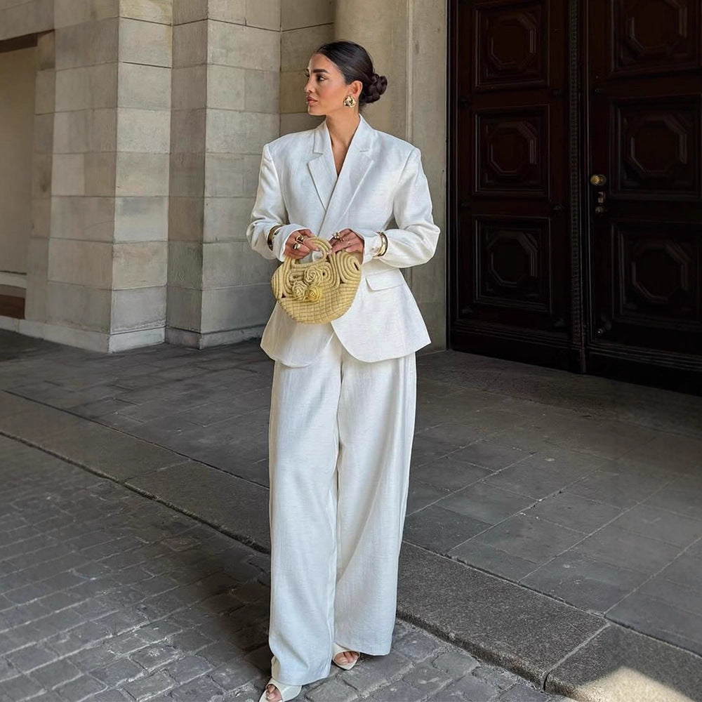 Damen Oversize-Leinenblazer mit strukturierter Schulter und tailliertem Saum Drune