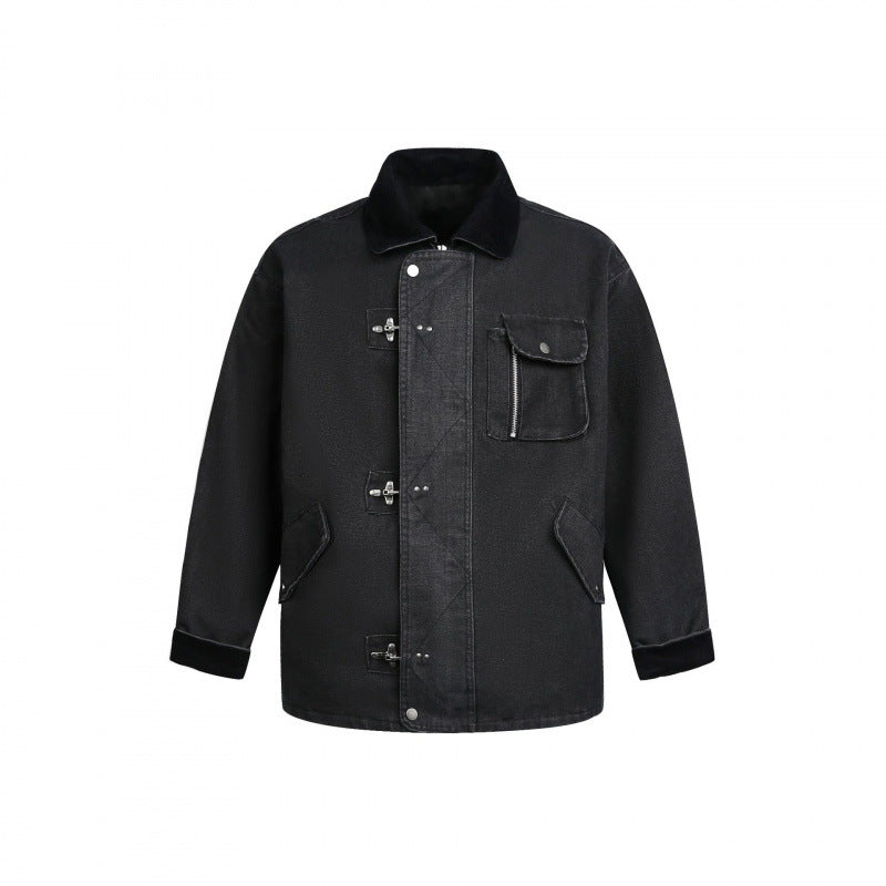 Herren Utility-Jacke mit Knebelverschlüssen, Cordkragen und Mehrfachtaschen Drune