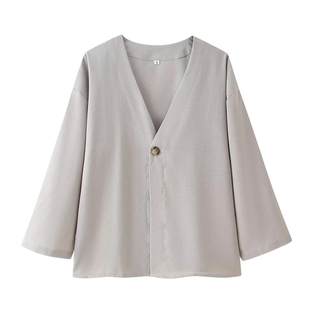Damen nan lässiges Zweiteiler-Set mit V‑Ausschnitt Bluse und weitem Bundhose Drune