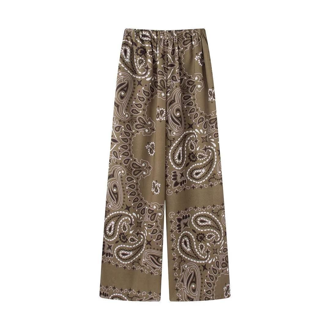 Damen Leichte Palazzo‑Schlafhose mit Paisley‑Print und elastischem Bund Drune