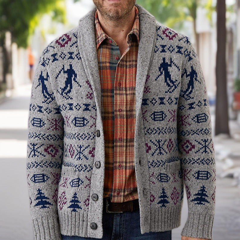 Herren Strickjacke mit traditionellem Muster und warmem Innenfutter Drune
