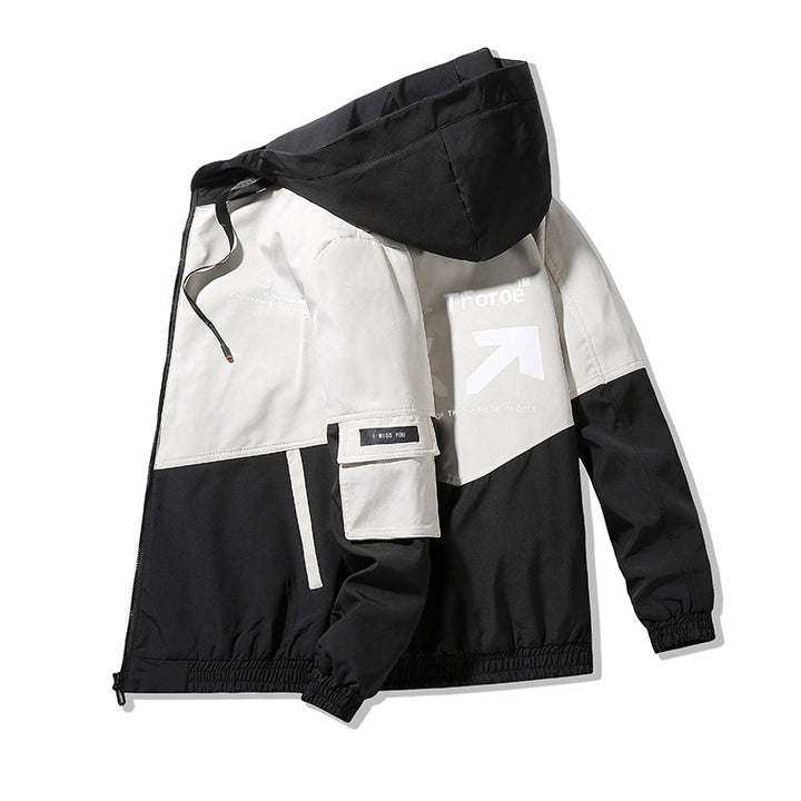 Herren Colorblock Kapuzen-Utility-Jacke mit Printdetails und taktischen Taschen Drune