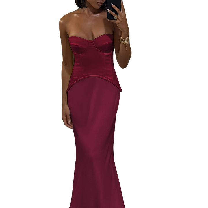 Damen Elegantes Bodenkleid mit strategisch platzierten Schnürdetails Drune