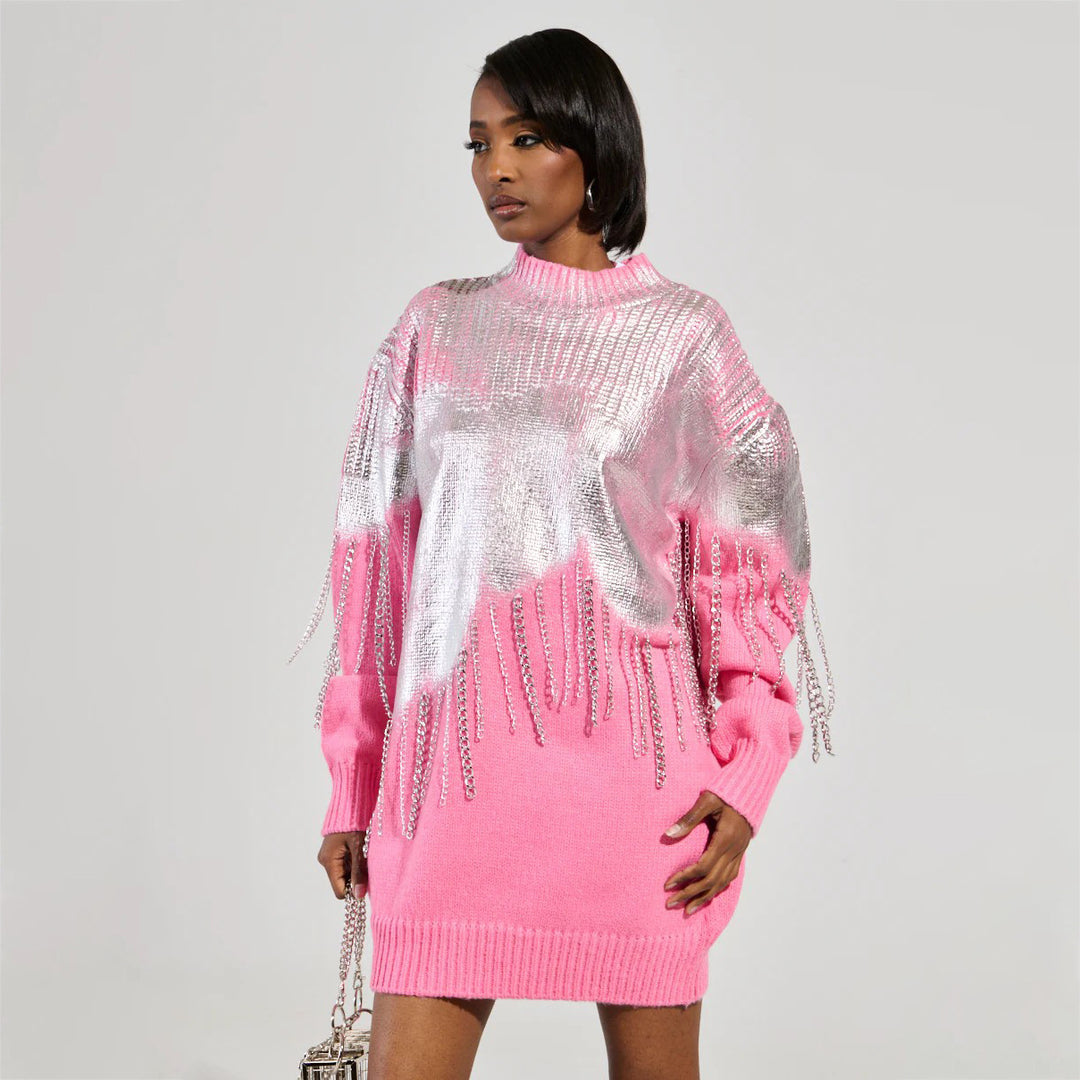 Damen Glamouröser Pullover mit Glitzerfransen Drune