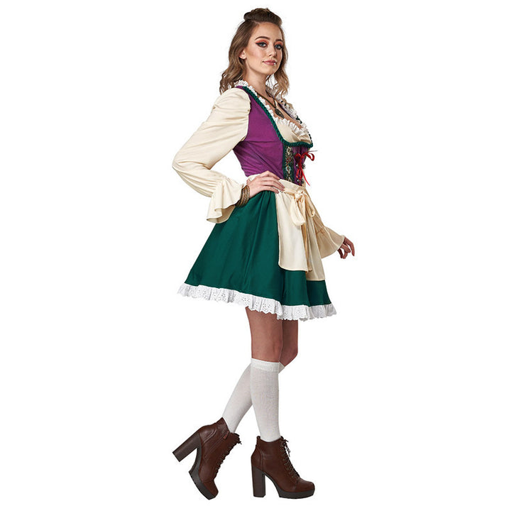 Damen nan traditionelles Dirndlkleid mit Schürze, geschnürter Corsage und Volantärmel Drune