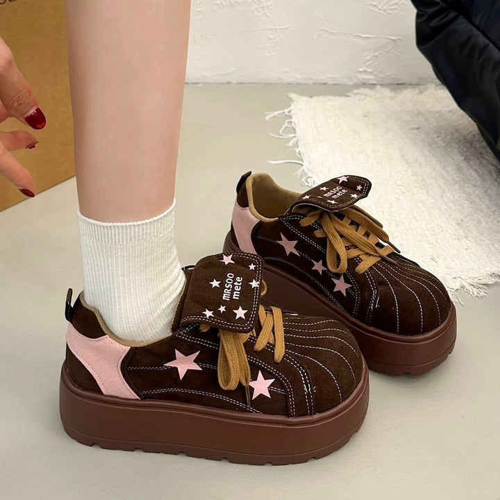 Damen Plateau-Sneaker mit modischen Sternen-Details und bequemem Klettverschluss Drune