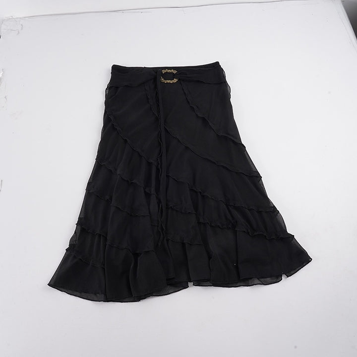 Damen Midirock aus Chiffon mit Lagen, asymmetrischen Nahtbahnen und Ziergürtel Drune