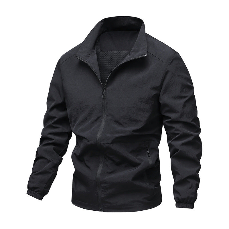 Herren Leichte winddichte Fleece‑gefütterte Übergangsjacke mit Stehkragen und Reißverschlüssen Drune