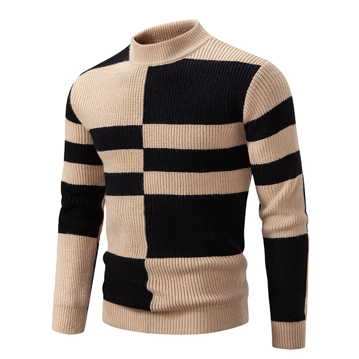 Herren Strukturierter Mockneck-Strickpullover mit asymmetrischem Blockmuster Drune