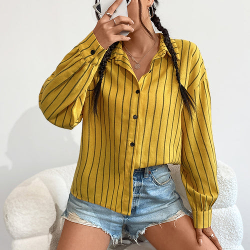 Damen gestreifte Hemdbluse mit leichtem Stoff und bequemen Schnitt Drune