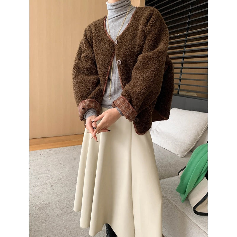 Damen Kuschelige Oversized-Fleecejacke mit Kontrastdetails Drune