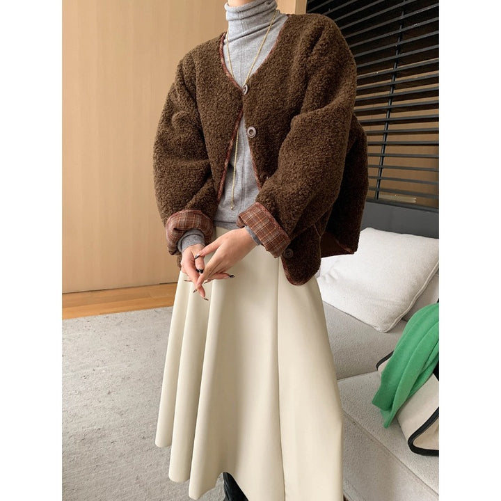 Damen Kuschelige Oversized-Fleecejacke mit Kontrastdetails Drune