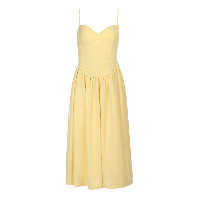 Damen elegantes Maxikleid mit taillierter Silhouette und feinen Trägern Drune