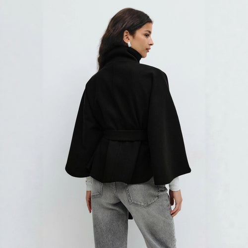 Damen Wickelmantel mit hohem Kragen und Gürtel Drune
